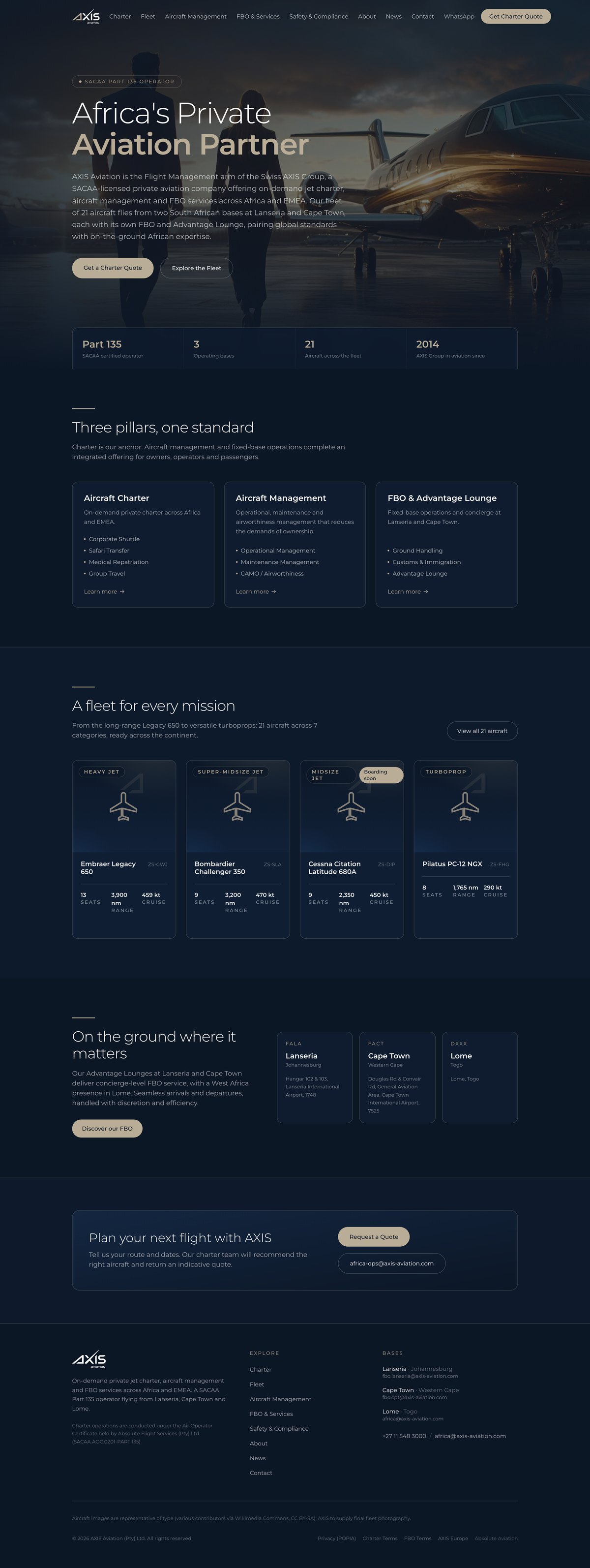 AXIS Aviation home page, live preview