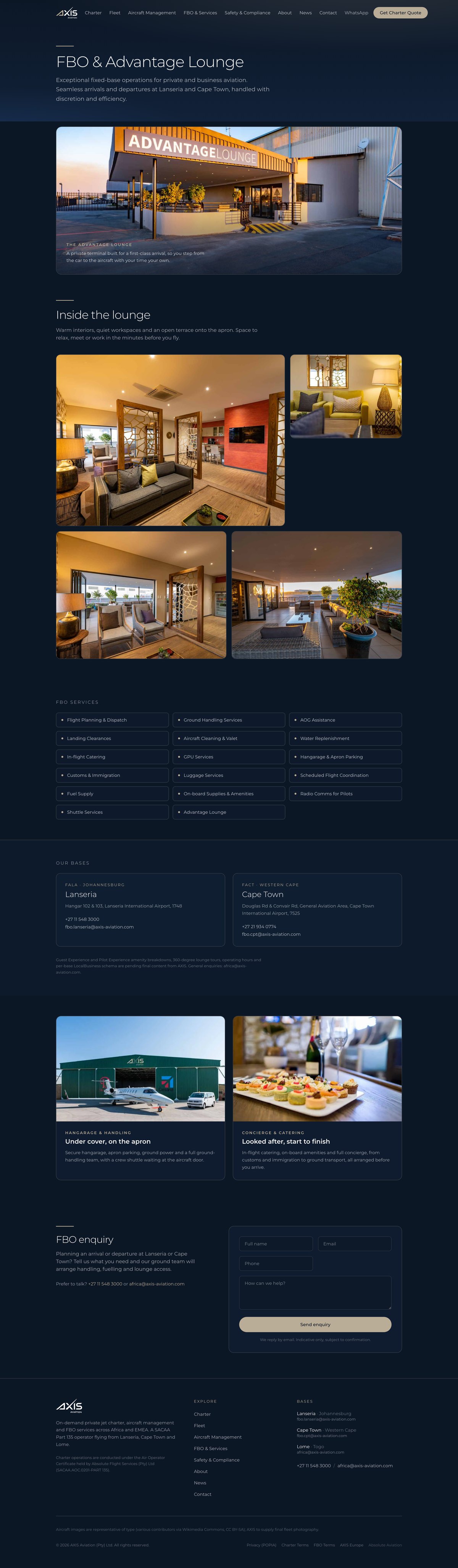 AXIS Advantage Lounge and FBO page